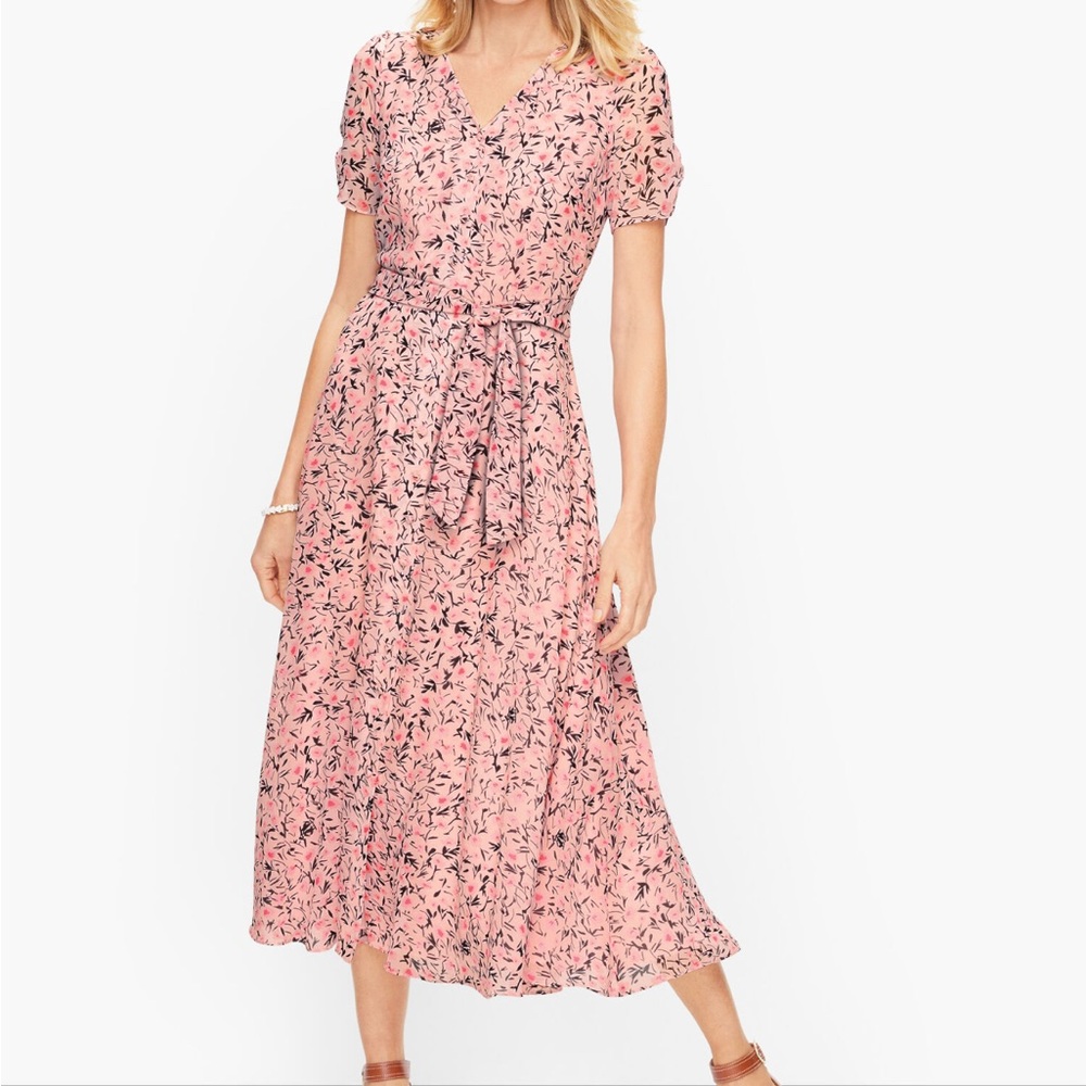 Talbots Floral Pink Midi Dress size 14